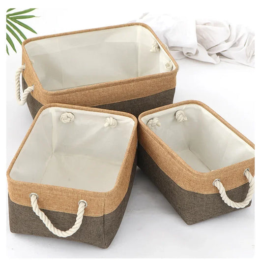 Cotton and Linen Woven Foldable Storage Baskets