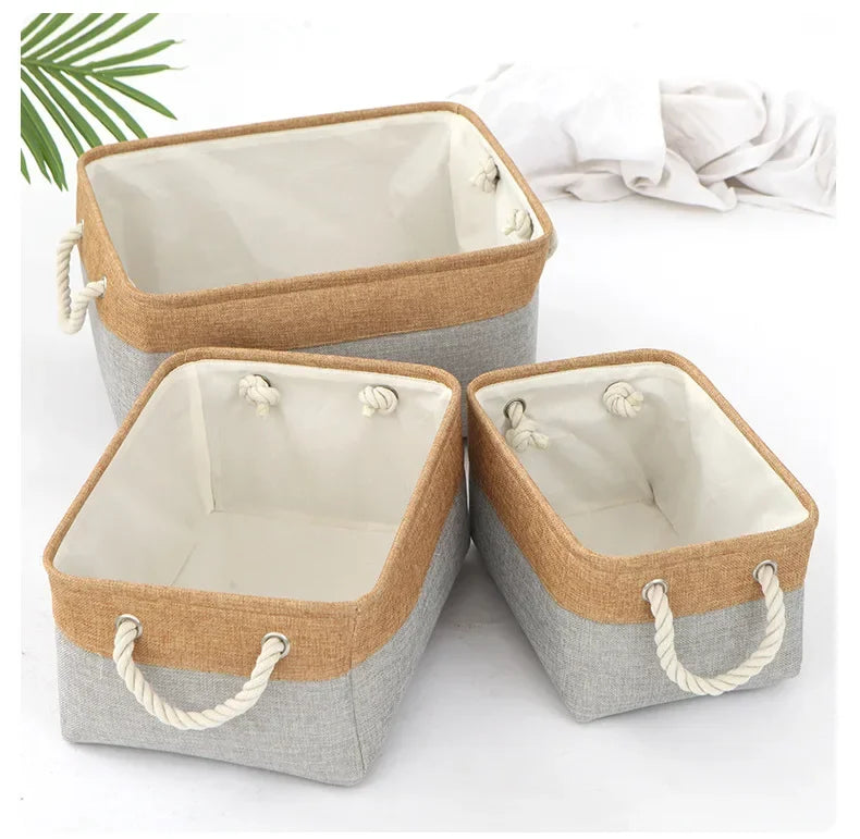 Cotton and Linen Woven Foldable Storage Baskets