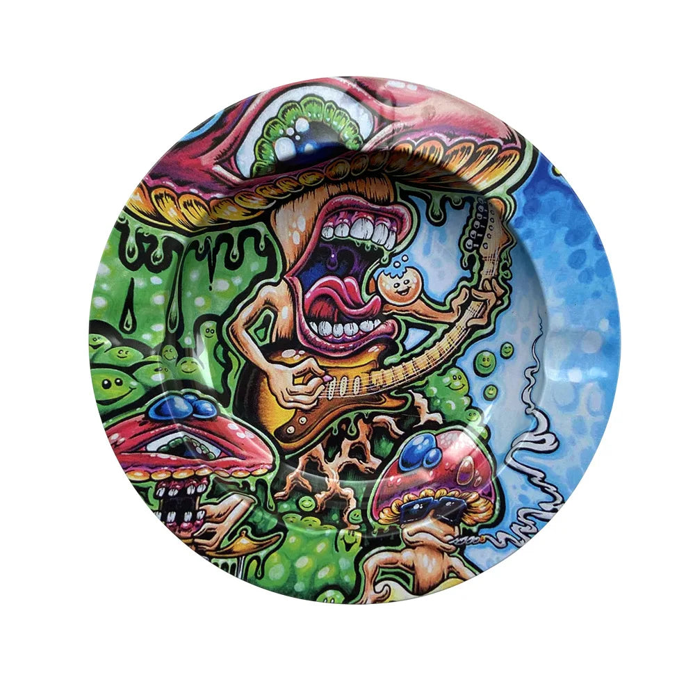 Metal Rolling Tray Tobacco Herb Round Ashtray Cartoon Creativity Cigarette Ashtray Smoking Accessories