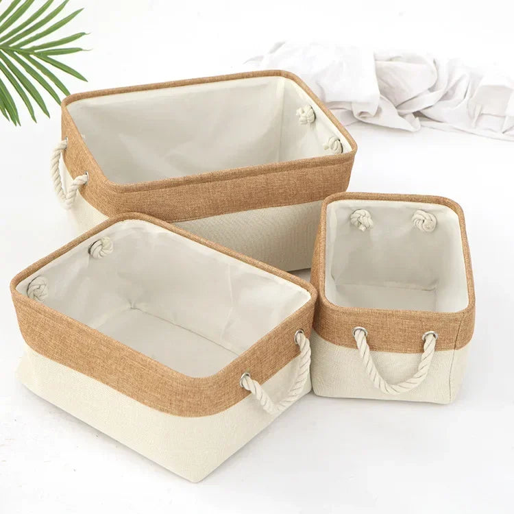 Cotton and Linen Woven Foldable Storage Baskets